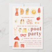 Retro Summer | Pool Party Invitation Kaart (Voorkant)