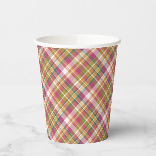 Retro  Summer Pset Tartan Squares Patroon Papieren Bekers (Links)