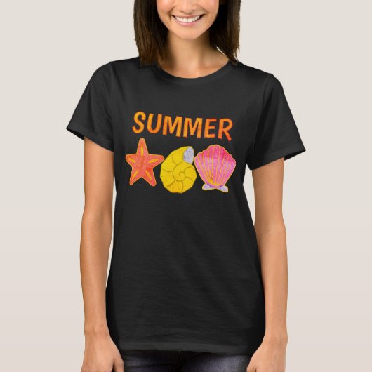 Retro Summer Seashells  T-shirt (Voorkant)