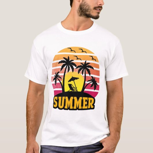 Retro Summer Vibes T-Shirt - Palm Tree Sunset Beac (Devant)