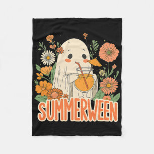 Retro Summerween Ghost Boho Floral Summer Hallowee Fleece Deken