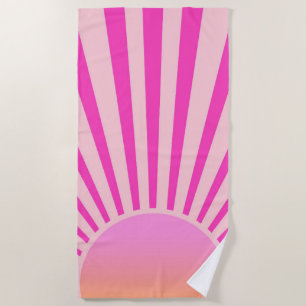 Retro Sun Burst Sunset Sunrise Hot Pink Ombre Strandlaken