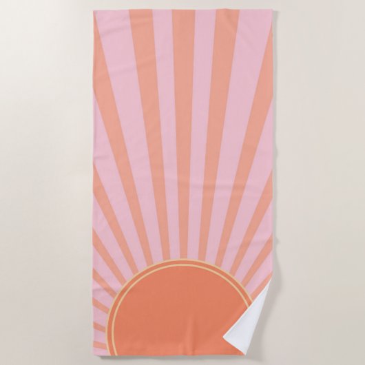 Retro Sun Burst Sunset Sunrise Pastel Pink Strandlaken (Voorkant)