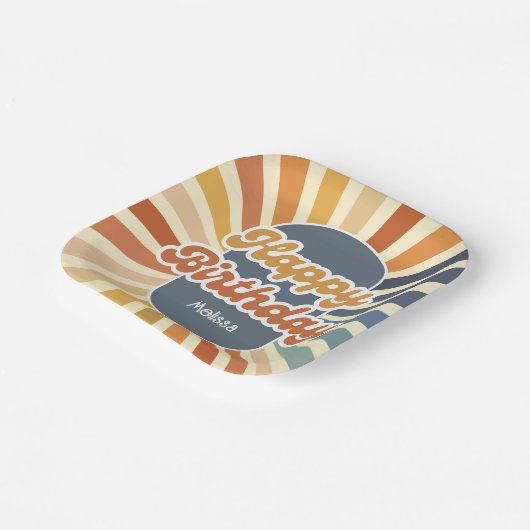 Retro Sun Groovy Wave Gelukkige Verjaardag Papieren Bordje (Gebogen)