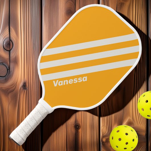 Retro Sun kuste drie strepen met naam Pickleball Paddle