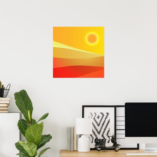Retro Sun Mid Century Modern art abstract Poster (Thuiskantoor)