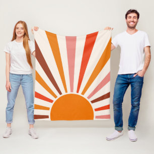 Retro Sun Rays blaast Zonnehard Oranje Geel Rood Fleece Deken