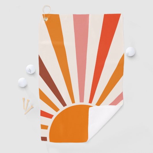 Retro Sun Rays blaast Zonnehard Oranje Geel Rood Golfhanddoek (Insitu)