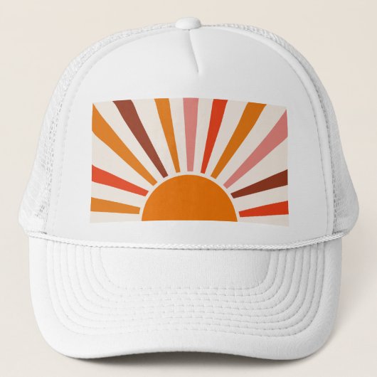 Retro Sun Rays blaast Zonnehard Oranje Geel Rood Trucker Pet (Voorkant)
