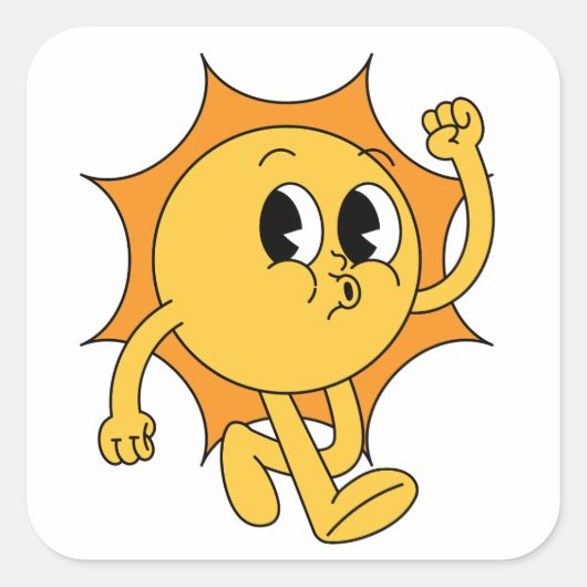Retro Sun Smiley Vierkante Sticker (Voorkant)