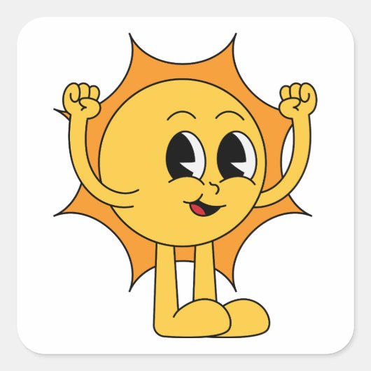 Retro Sun Smiley Vierkante Sticker (Voorkant)