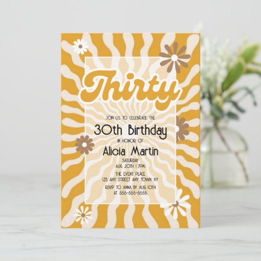 Retro Sun Wave Daisy Brown 30e verjaardag Kaart (Staand voorkant)