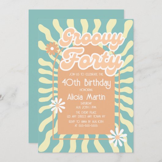 Retro Sun Wave Daisy Groovy Bruin 40ste verjaardag Kaart (Voorkant / Achterkant)