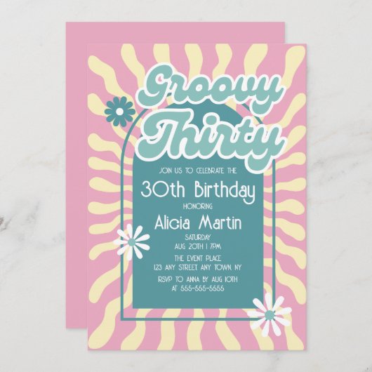 Retro Sun Wave Daisy Groovy Green 30e verjaardag Kaart (Voorkant / Achterkant)