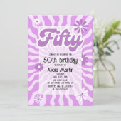 Retro Sun Wave Daisy Paarse 50e Verjaardag Kaart (Staand voorkant)