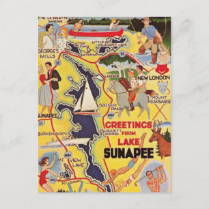 Retro Sunapee-meer NH Briefkaart