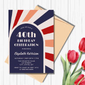 Retro Sunburst Arch Lijst Typografie Birthday Navy Kaart