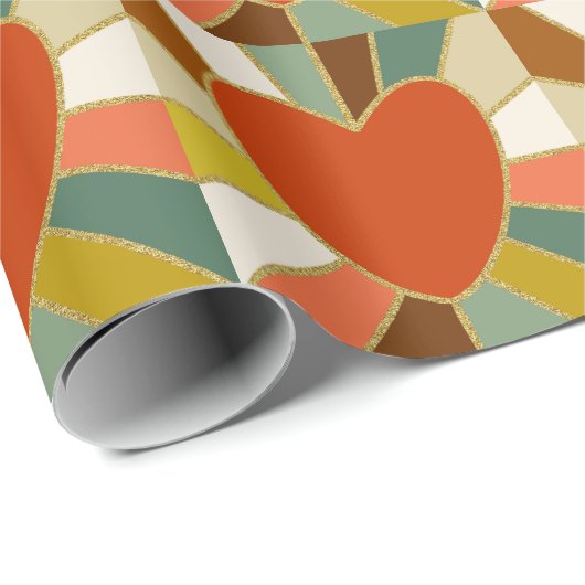 Retro sunburst hart cadeaupapier (Rol Hoek)