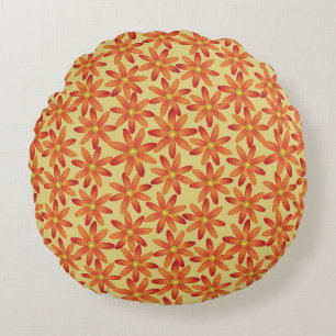 Retro Sunburst Madelief Bloemmotief in Warm Geel Rond Kussen