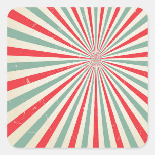 Retro Sunburst Midden Century Red & Green Vierkante Sticker