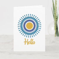 Retro Sunburst Note Kaart in blauw en goud
