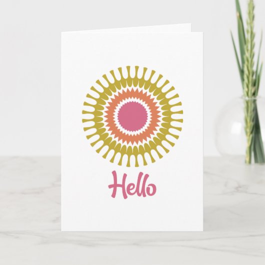 Retro Sunburst Note Kaart in Olive en Cranberry (Voorkant)