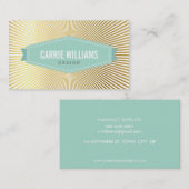 RETRO SUNBURST PATTERN cool mint badge logo gold Visitekaartje (Voorkant / Achterkant)