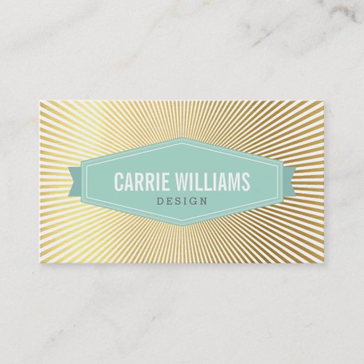 RETRO SUNBURST PATTERN cool mint badge logo gold Visitekaartje (Voorkant)