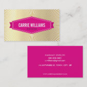 RETRO SUNBURST PATTERN roze badge logo gouden foli Visitekaartje (Voorkant / Achterkant)