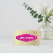 RETRO SUNBURST PATTERN roze badge logo gouden foli Visitekaartje (Staand voorkant)