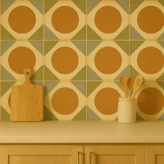 Retro Sunburst Tile – Warm Geometric Design Tegeltje