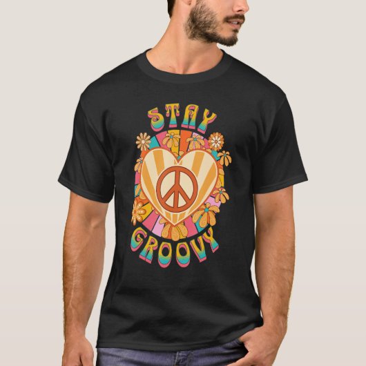 Retro Sunflower Hippie Stay Groovy Positive Mind H T-shirt (Voorkant)