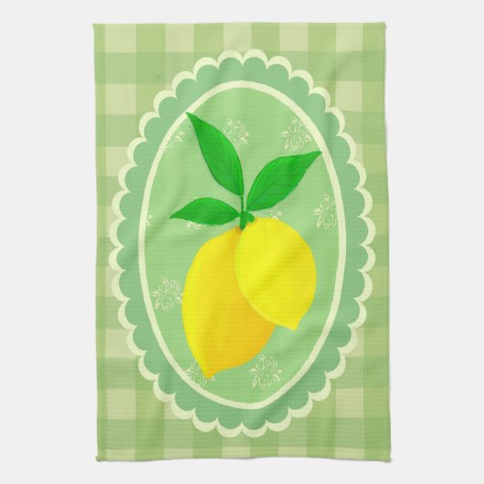 Retro Sunny Lemon Yellow Spring Green Theedoek (Verticaal)