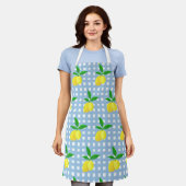 Retro Sunny Yellow Lemon Blue White Check Schort (Gedragen)