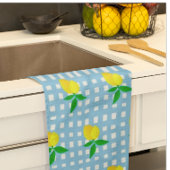 Retro Sunny Yellow Lemon Blue White Check Theedoek