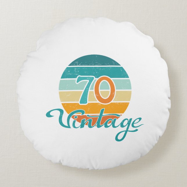 Retro Sunset 70  gestrest Rond Kussen (Voorkant)