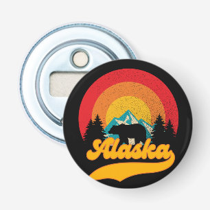 Retro Sunset Alaska Juneau Beer Mountains Wild AK Button Flesopener