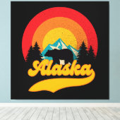 Retro Sunset Alaska Juneau Beer Mountains Wild AK Canvas Afdruk (Insitu (Houten vloer))