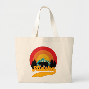 Retro Sunset Alaska Juneau Beer Mountains Wild AK Grote Tote Bag