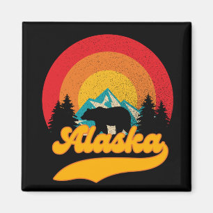 Retro Sunset Alaska Juneau Beer Mountains Wild AK Magneet