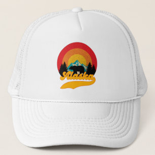 Retro Sunset Alaska Juneau Beer Mountains Wild AK Trucker Pet