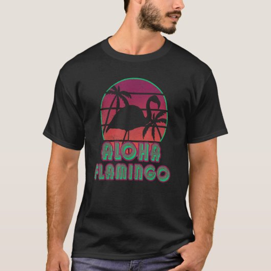 Retro Sunset Aloha Flamingo Shirt Roze Pal (Voorkant)