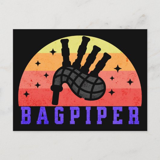 Retro Sunset Bagpiper Briefkaart (Voorkant)