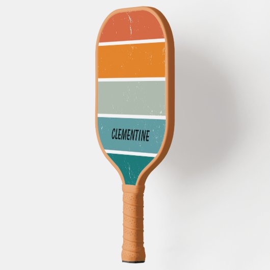 Retro Sunset Blauw en Sinaasappel Gepersonaliseerd Pickleball Paddle (Links)