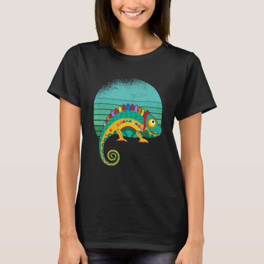 Retro Sunset Chameleon Design T-shirt (Voorkant)
