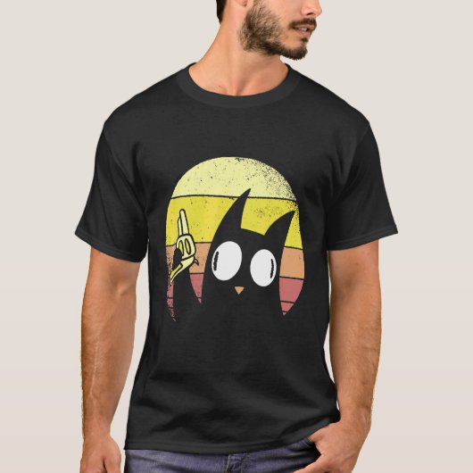 Retro Sunset Crazy Cat T-shirt (Voorkant)