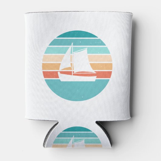 Retro Sunset Distressed Effect + Zeilboot Blikjeskoeler (Voorkant)