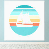 Retro Sunset Distressed Effect + Zeilboot Canvas Afdruk (Insitu (Houten vloer))