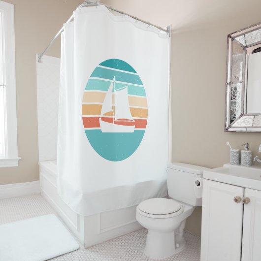 Retro Sunset Distressed Effect + Zeilboot Douchegordijn (In situ)