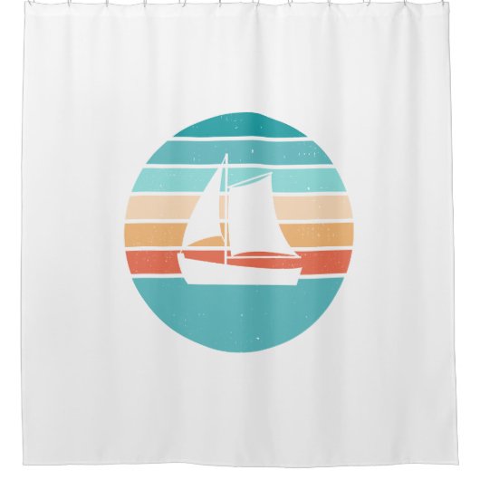 Retro Sunset Distressed Effect + Zeilboot Douchegordijn (Voorkant)